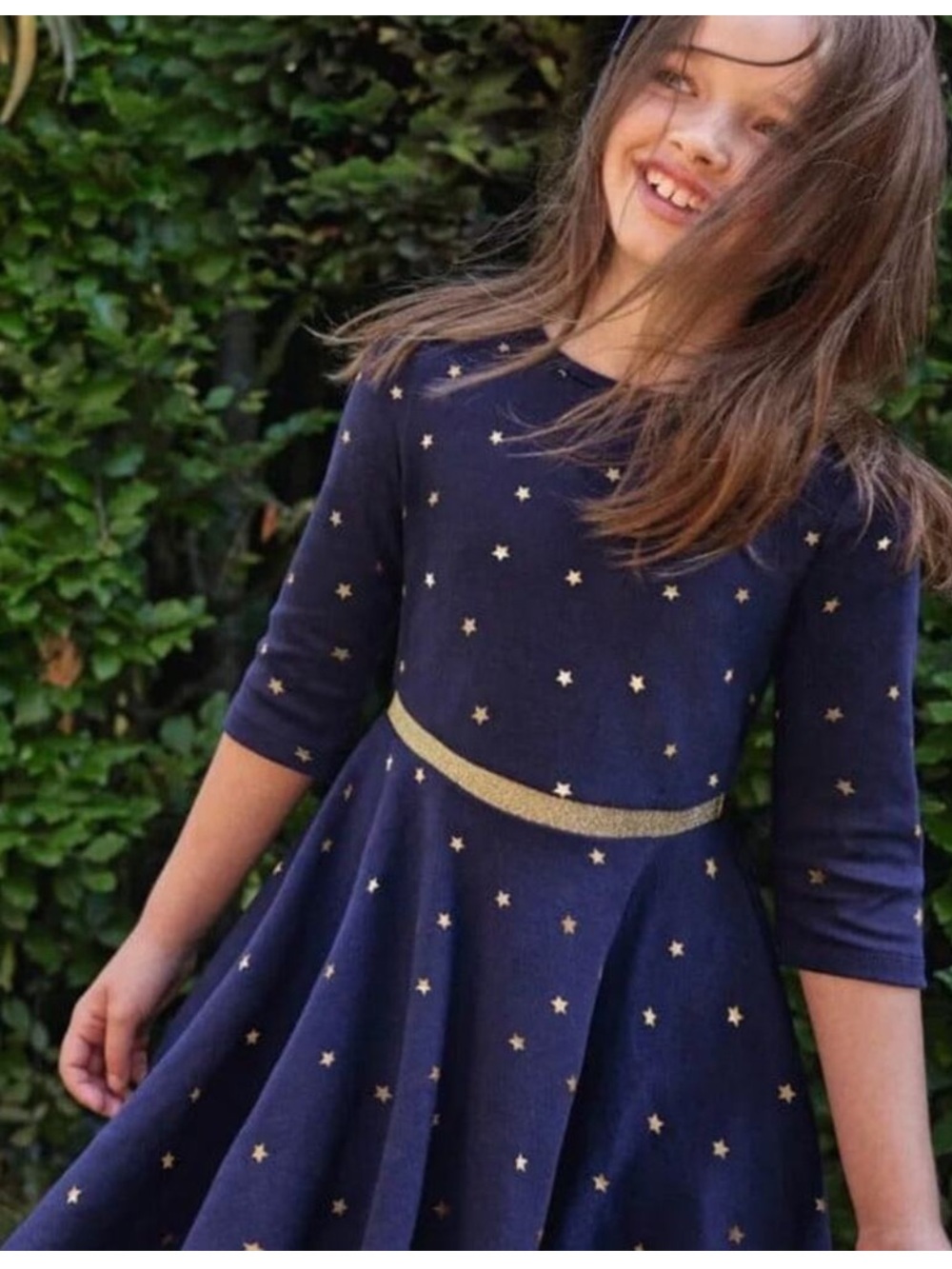 Mini Boden Dark Blue Gold Polka Dot Twirly Dress Gold Sparkle Waist 2-3Y